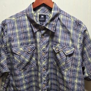 PJMARK Shirt Mens XL Blue Plaid Short Sleeve Button Front Pockets Casual